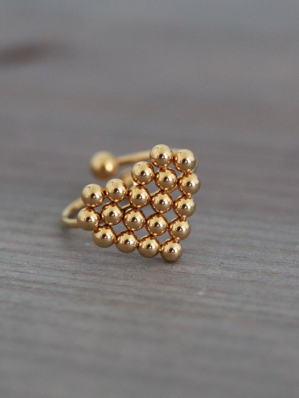 Heart Shape Beads Cuff Ring 18k Gold Plated Stainless Steel